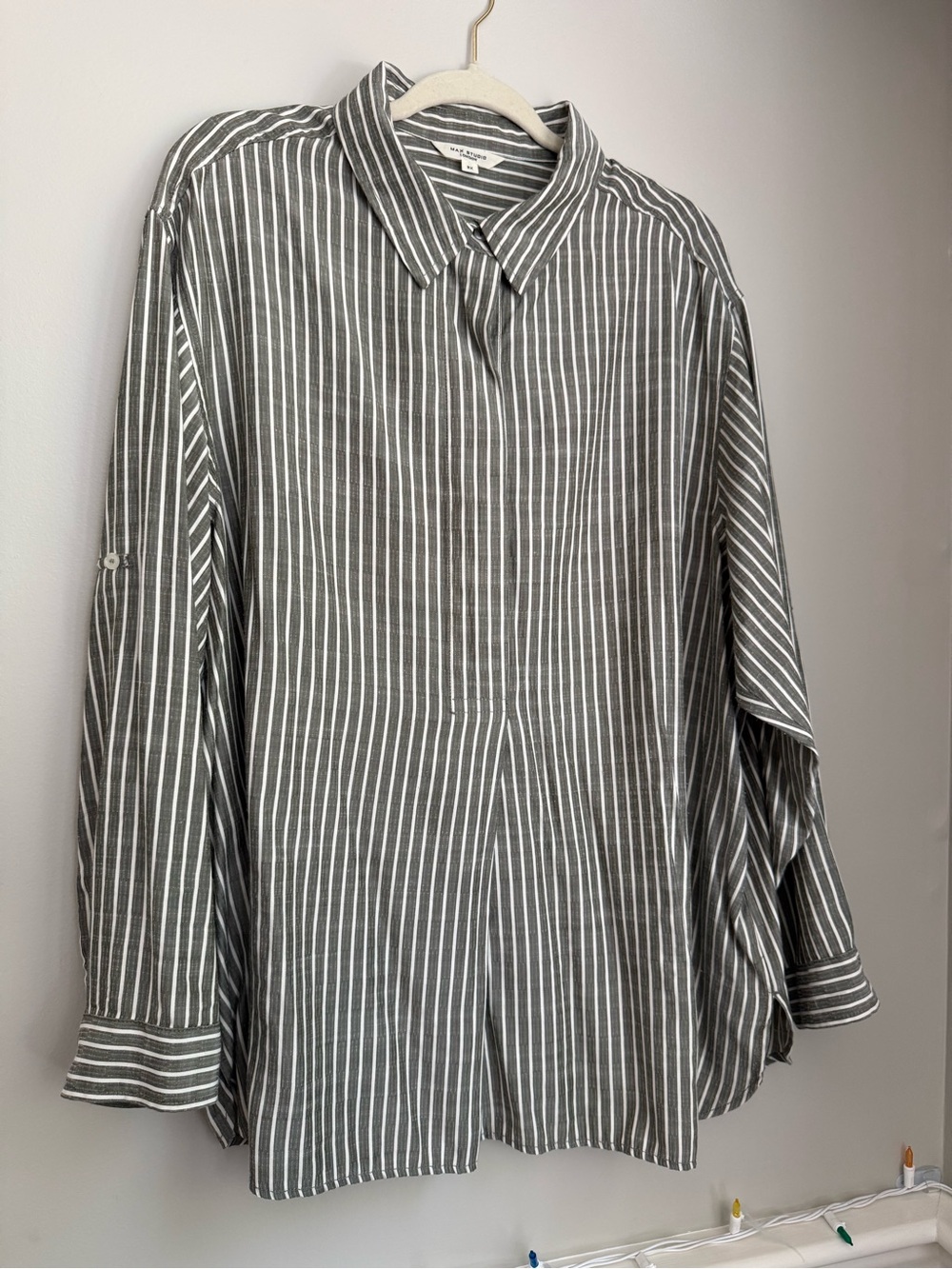 Max Studio Gray & White Vertical Stripe Tunic